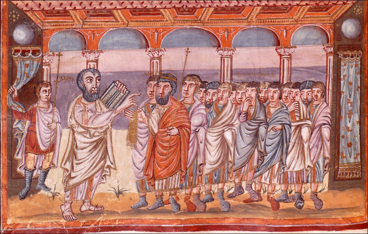 Moses modtager lovtavlerne Miniature fra Moutier-Grandval Bibelen, ca 830-ca 840 af Unbekannt
