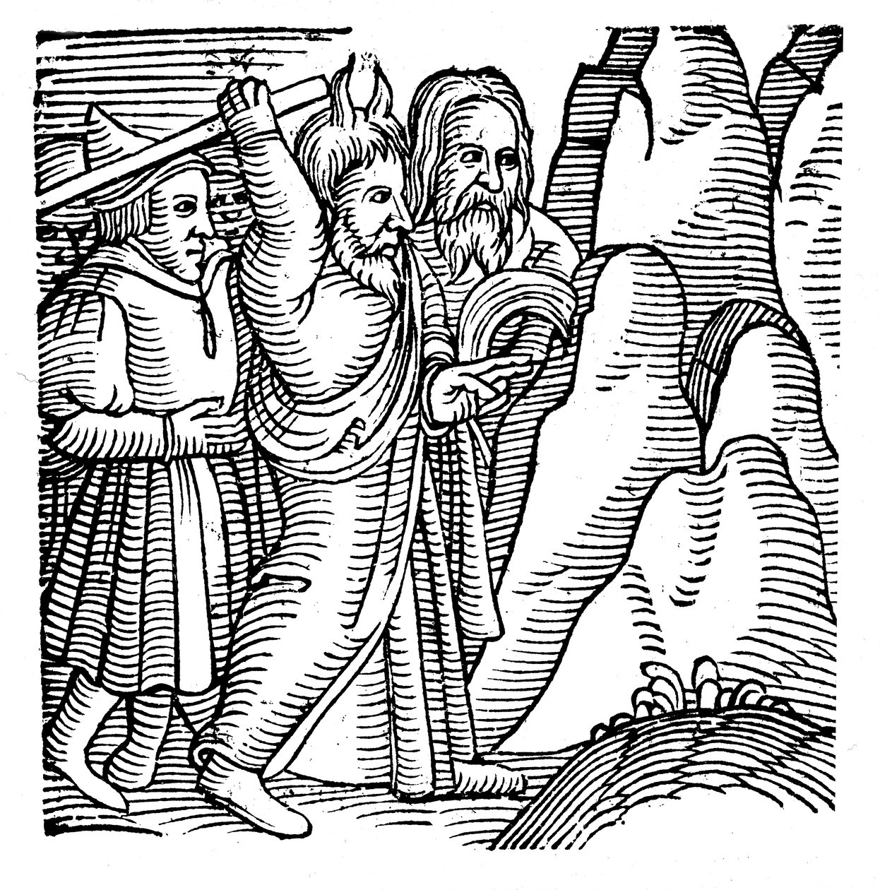 Moses slår klippen i ørkenen og producerer vand, 1557 af Unbekannt