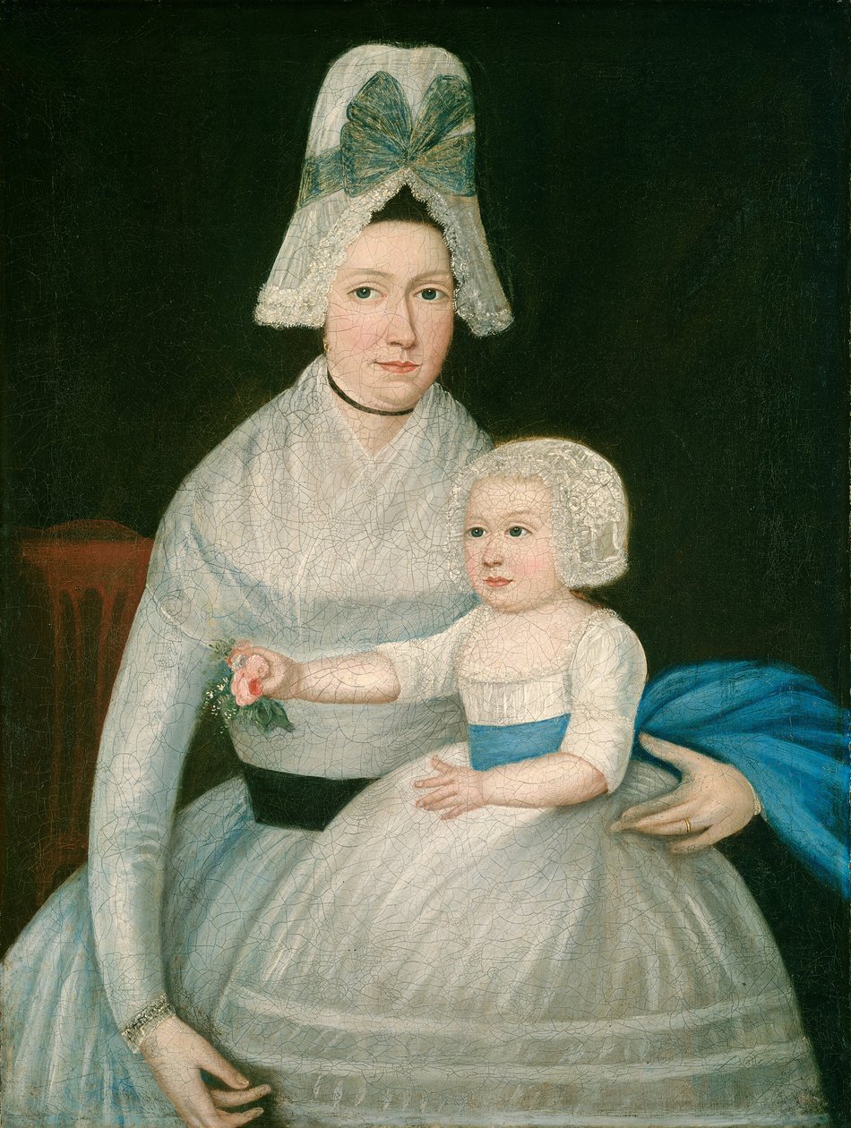 Mor og barn i hvidt, ca. 1790. af Unbekannt