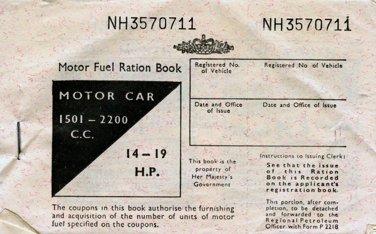 Rationeringsbog for motorbrændstof, c1950