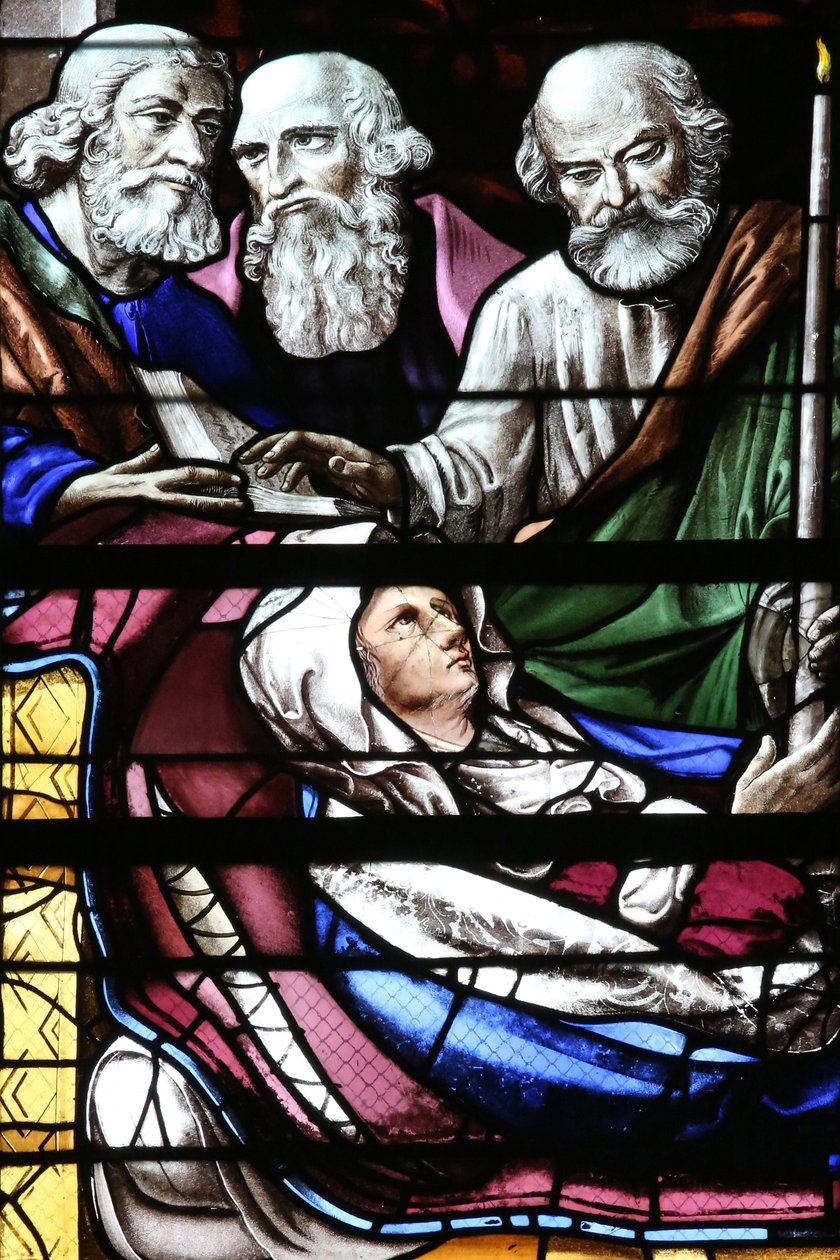 Moulins katedral. Glasmosaik vindue. Dormition of the Virgin Mary, 20160603, Moulins, Europa af Unbekannt