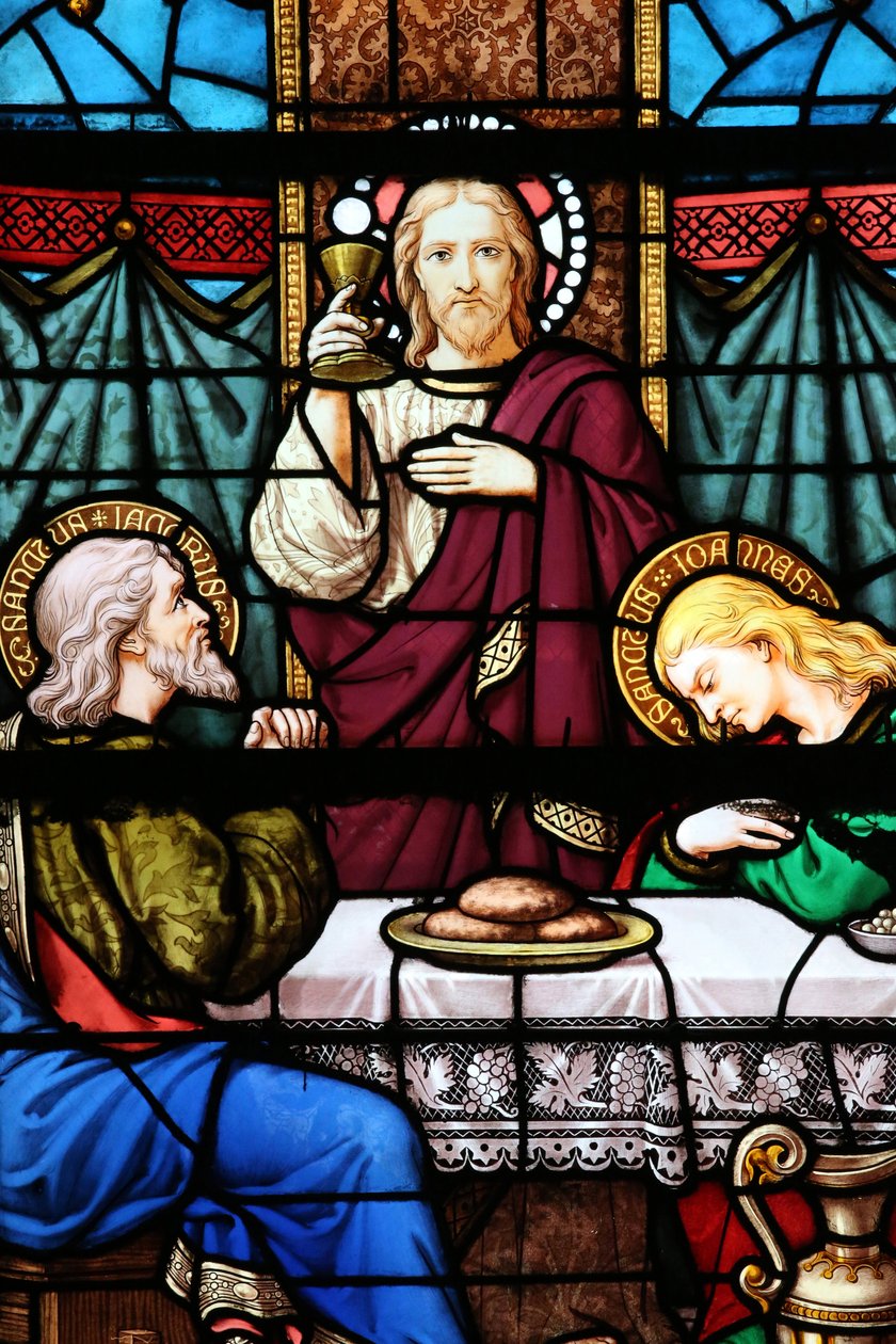Moulins katedral. Glasmosaik vindue. Den sidste nadver er det sidste måltid, som Jesus delte med sine apostle i Jerusalem, 20160603, Moulins, Europa af Unbekannt