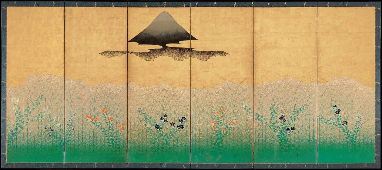 Mount Fuji og månen, ca 1760 af Unbekannt