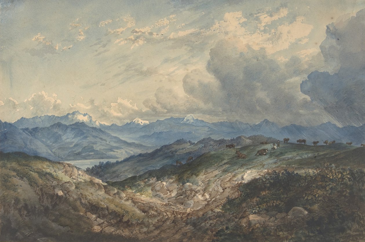 Bjerglandskab med tordenvejr, der nærmer sig, 1800-tallet. af Unbekannt