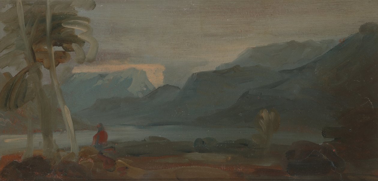 Bjerglandskab med figurer og kvæg, 1806 til 1807. af Unbekannt