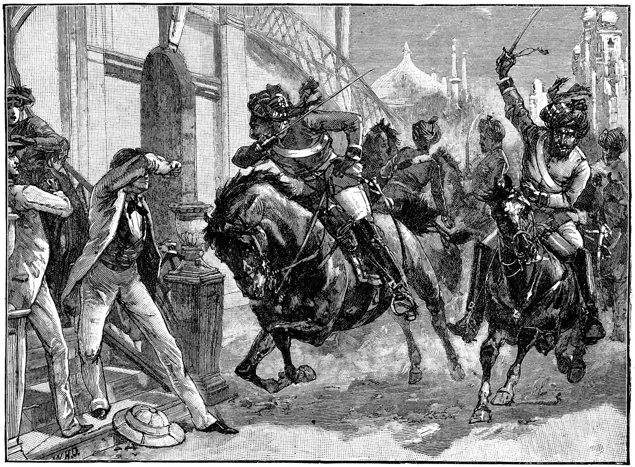 Beredne oprørere Sepoys stormer gennem gaderne i Delhi, Indian Myttery, maj 1857 c1895 af Unbekannt