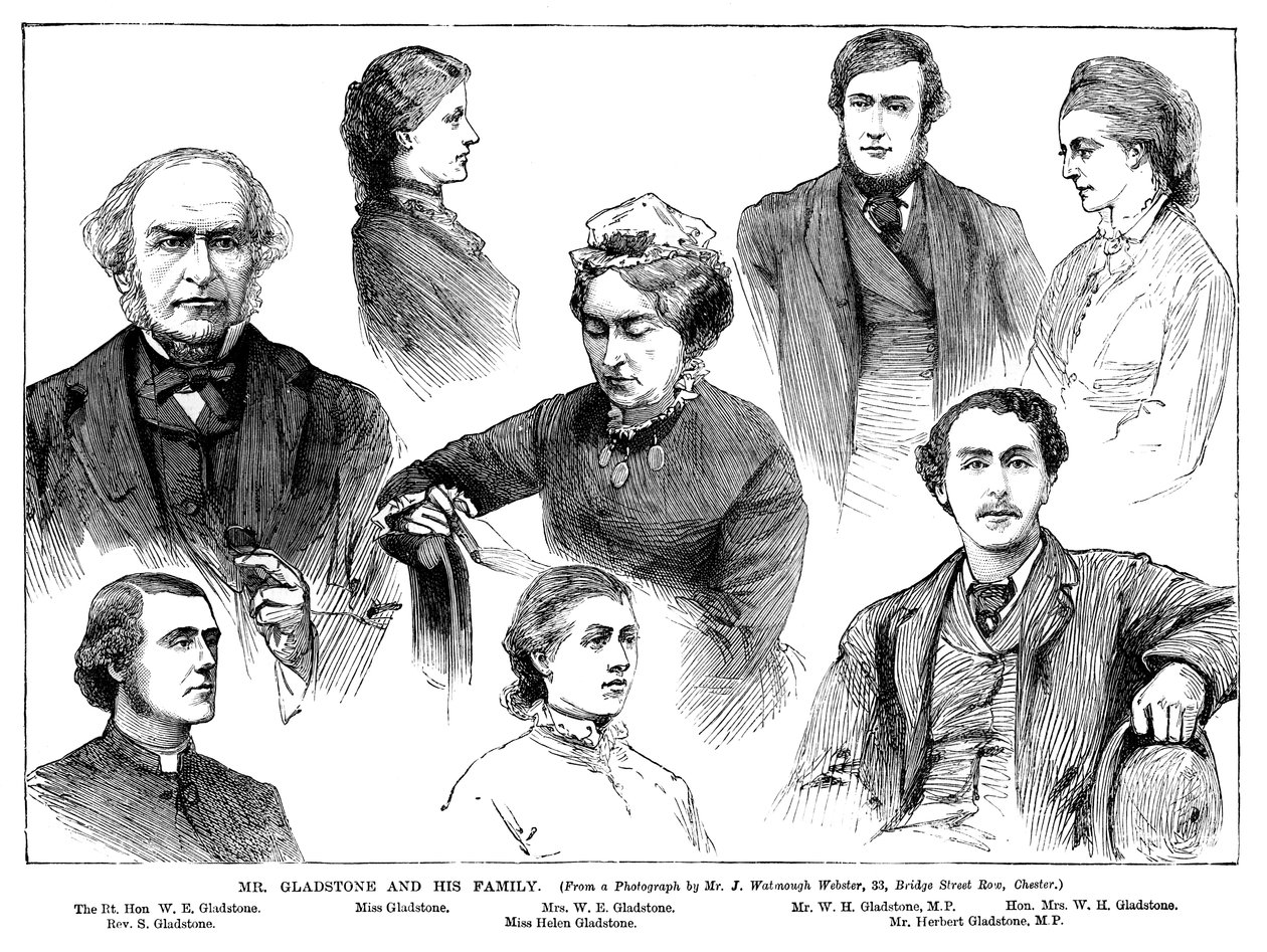 Gladstone og hans familie, 1800-tallet af Unbekannt
