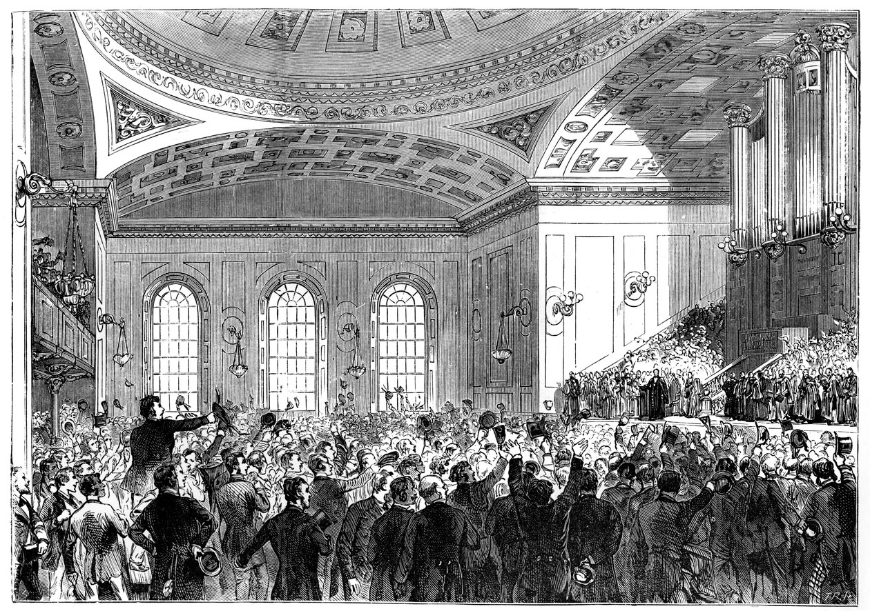 Gladstone holdt sin tale som Lord Rector of Edinburgh University, 1859-1865 af Unbekannt
