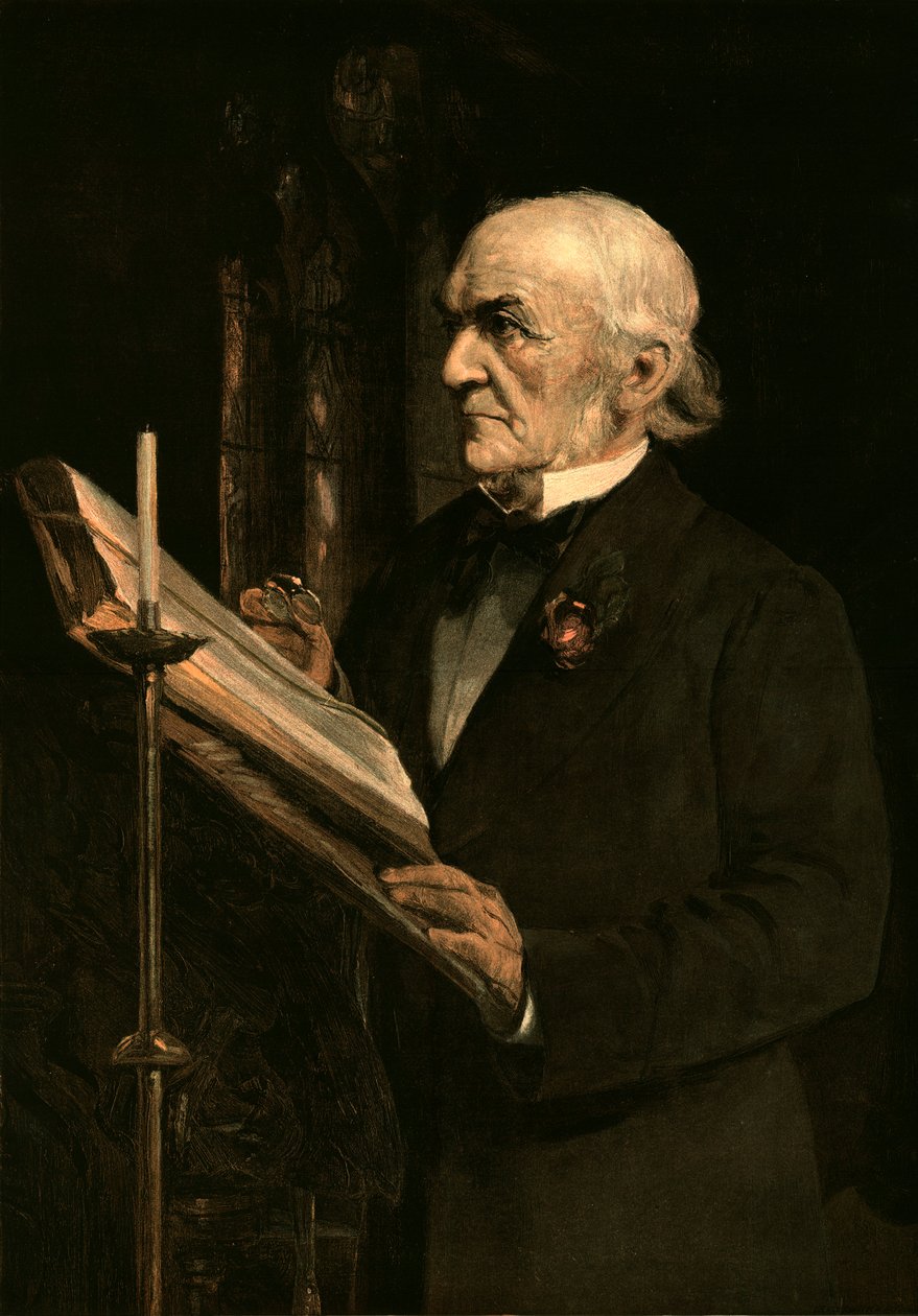 Hr. Gladstone læste lektionen i Hawarden Church, omkring 1890