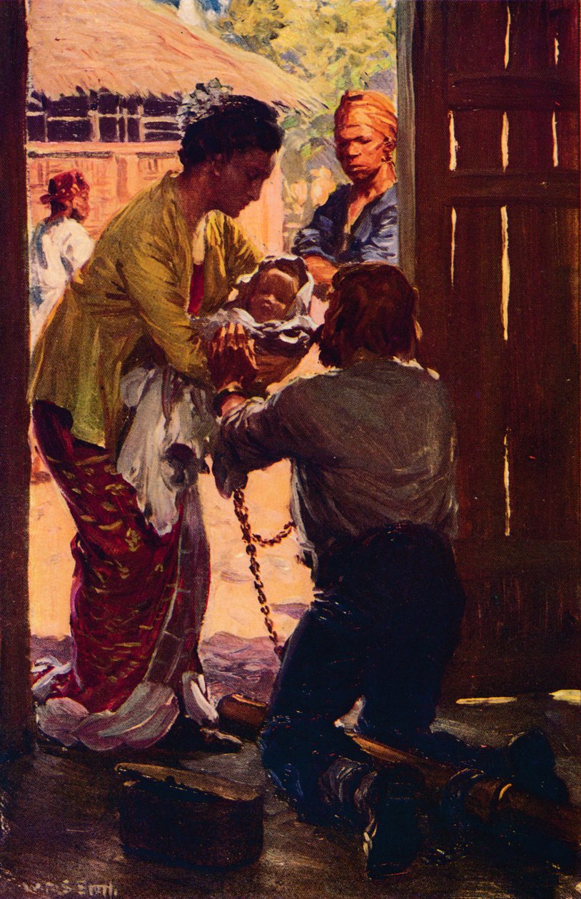 Mrs. Judson tager sit barn til sin lænkede mand, c1912 af Unbekannt