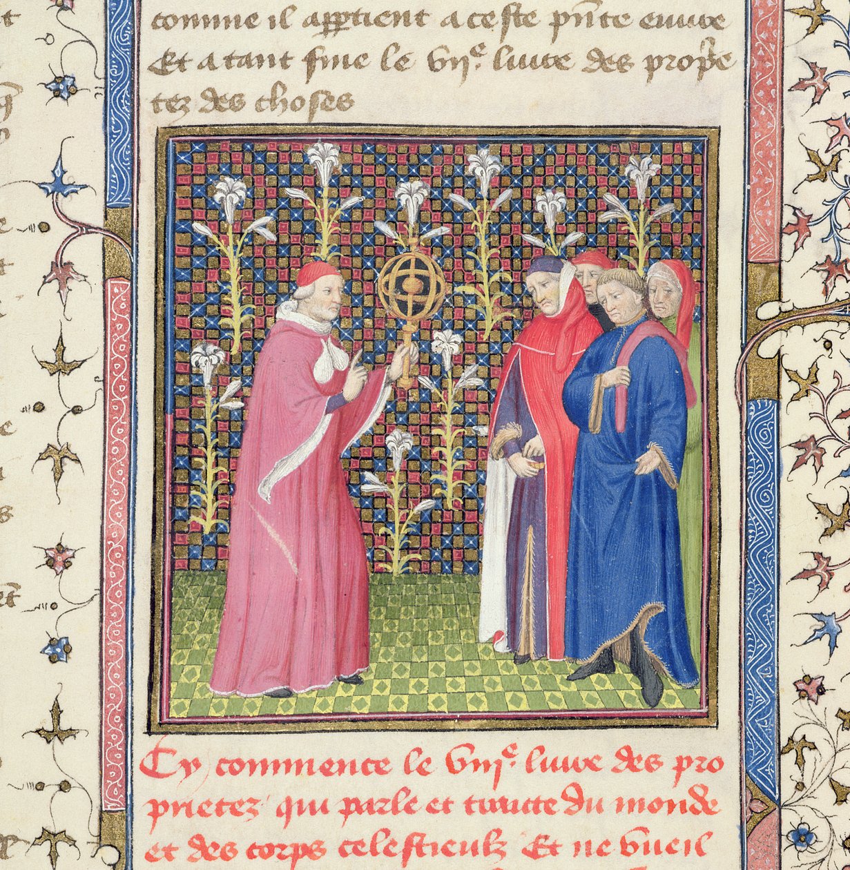 Ms 251 f.135r Fem mænd, hvoraf den ene holder en armillarkugle, fra 