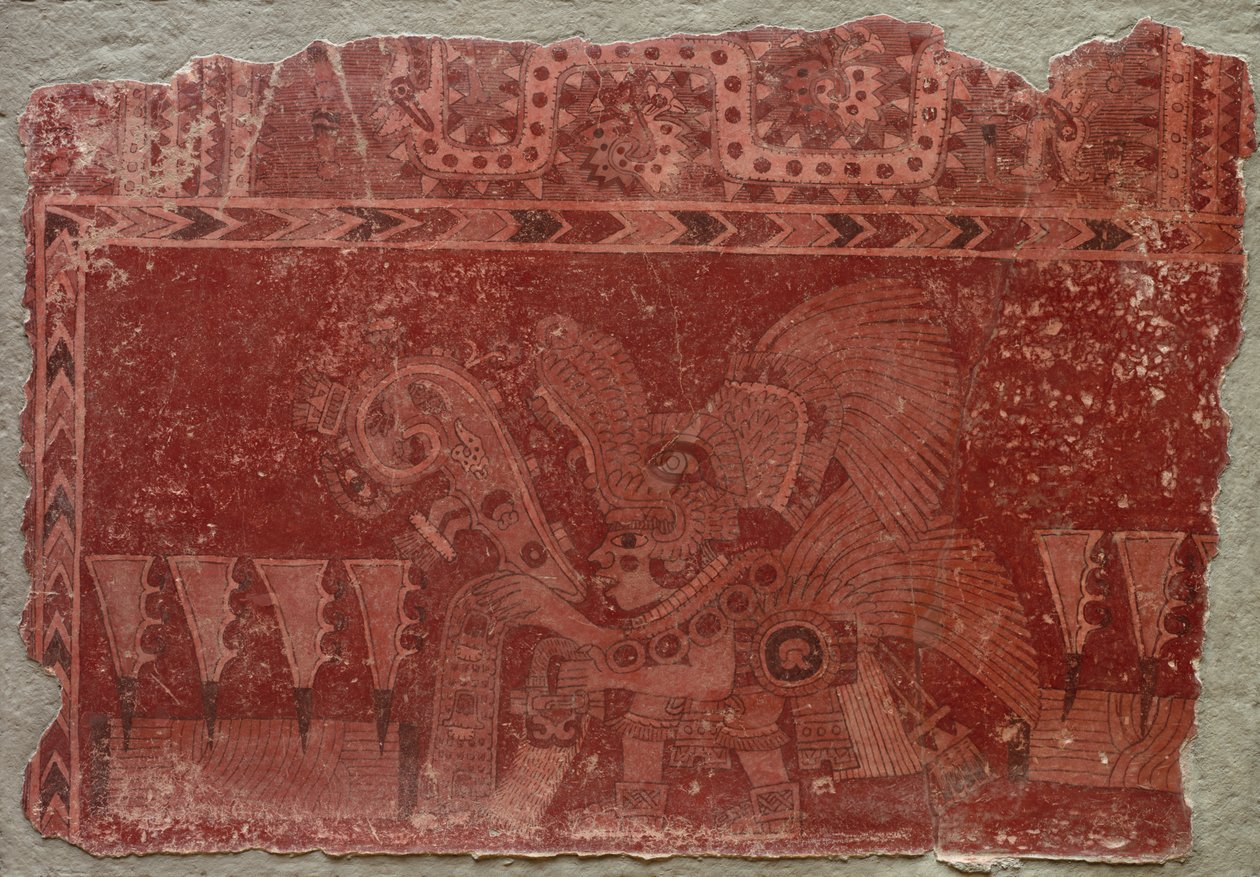 Vægmaleri fragment med Elite mandlige og Maguey kaktusblade, 500-550. af Unbekannt