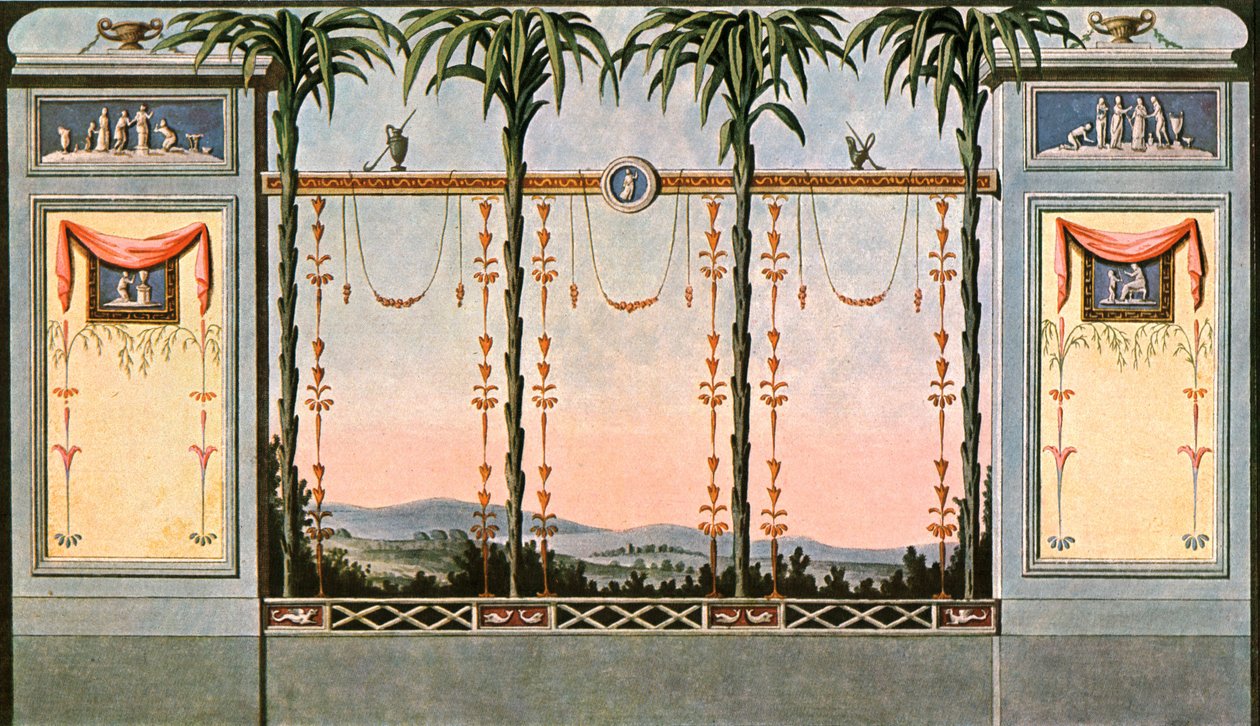 Vægmaleri af en gallerisal, der støder op til en have, Leipzig, Tyskland, 1928. af Unbekannt