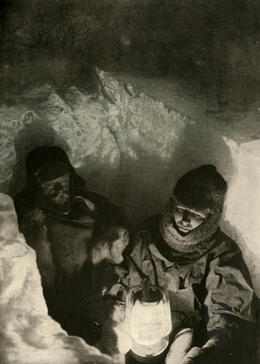 Murray og Priestley går ned i en skakt gravet i Green Lake, c1908, 1909 af Unbekannt