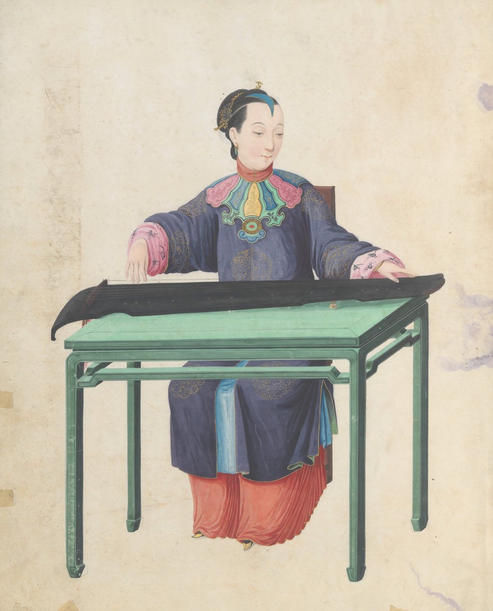 Musiker, der spiller Guqin, slutningen af det 18. århundrede. af Unbekannt