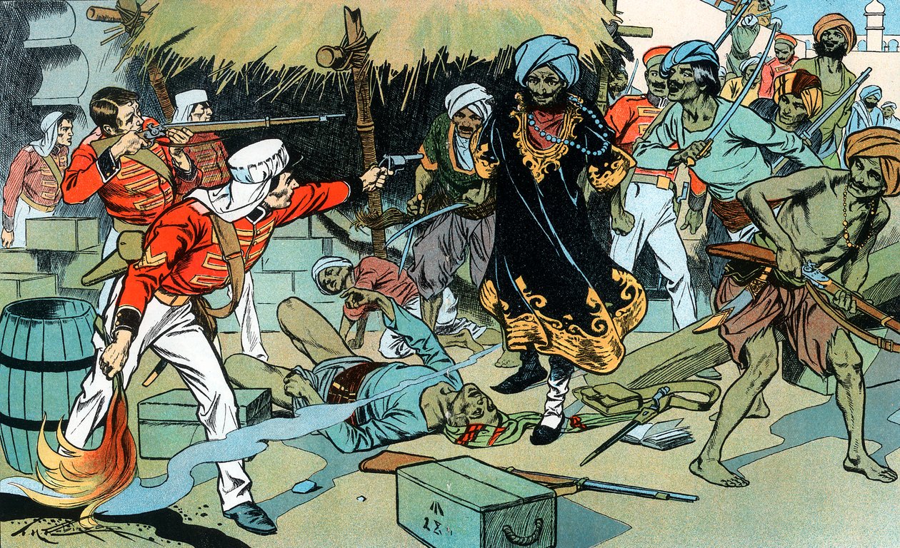 Mytterister angriber magasinet i Delhi, Indian Myttery, 11. maj 1857 c1900 af Unbekannt