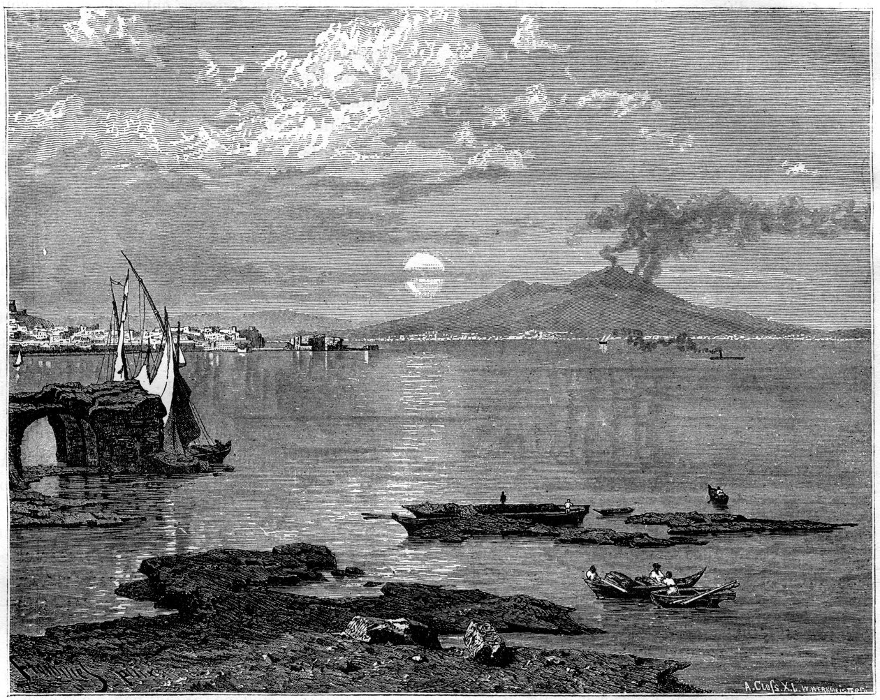 Napoli og Vesuv, fra Pausippe, Italien, 1800-tallet af Unbekannt