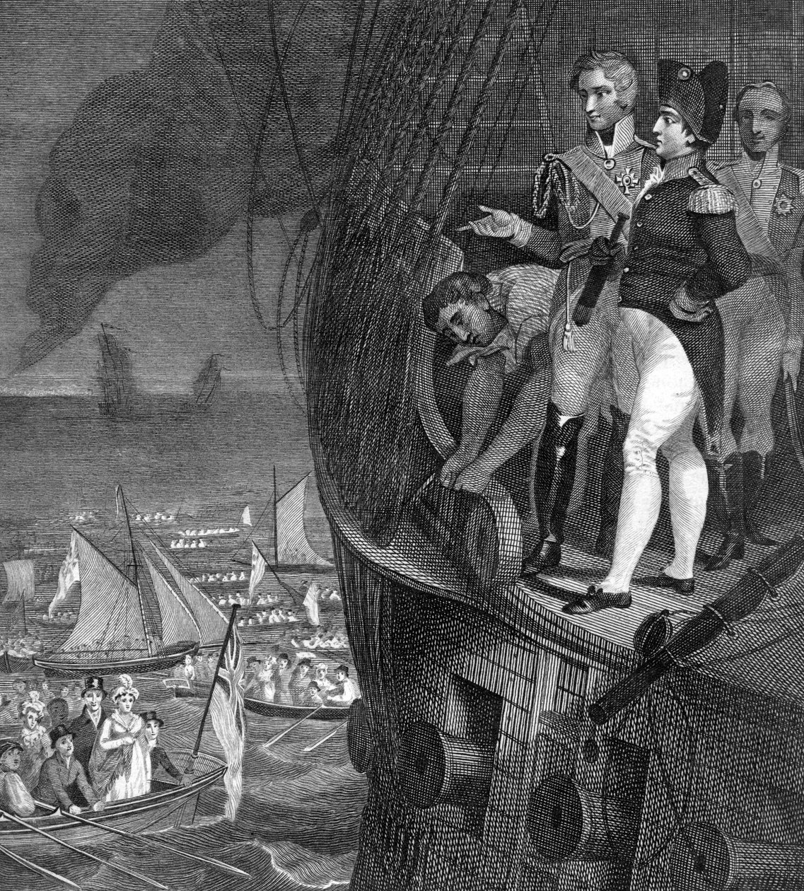 Napoleon Bonaparte 1721-1818 om bord på Bellerophon ud for Plymouths kyst, 1800-tallet af Unbekannt