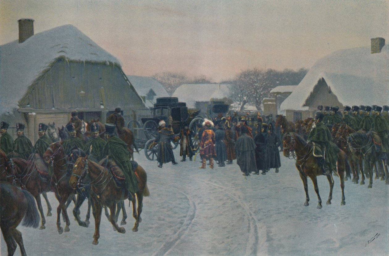 Napoleon forlader den franske hær ved Smorgoni, 1812, 1896. af Unbekannt