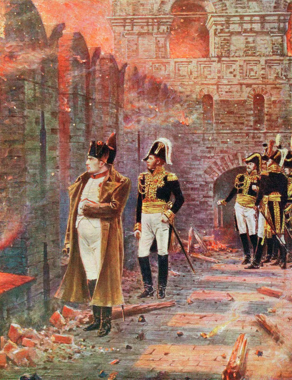Napoleon og hans stab ser afbrændingen af Moskva, 1812 slutningen af det 19. århundrede af Unbekannt