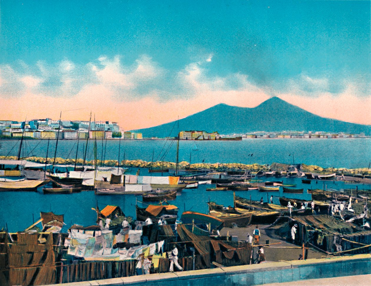 Napoli - Mergellina With Vesuvius, Mergellina With Vesuvius, c1900. af Unbekannt