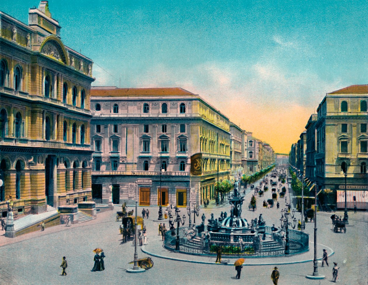 Napoli - Piazza Borsa Con Fountan Medina, Neptun-fontænen, c1900. af Unbekannt