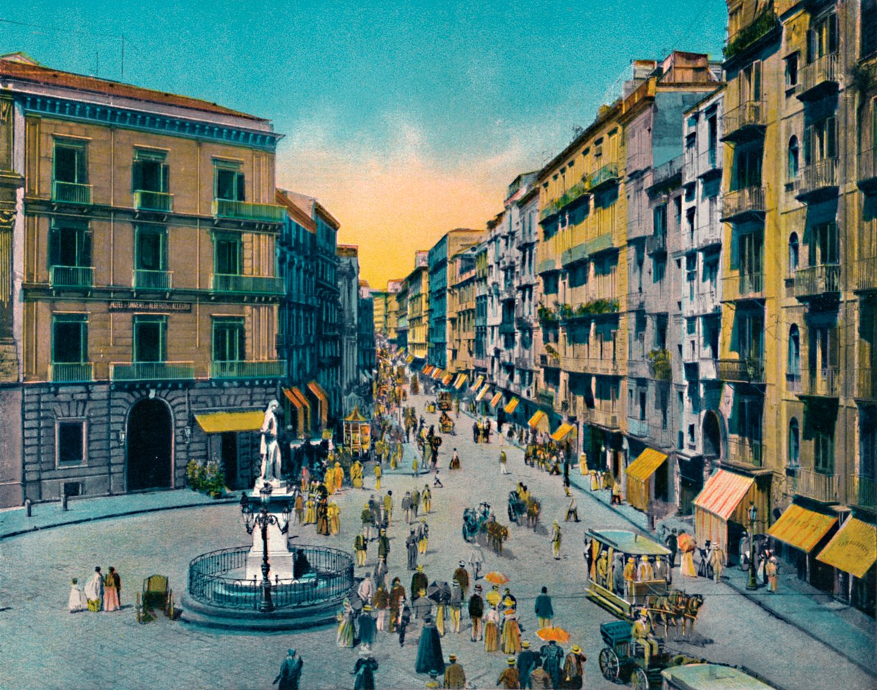 Napoli - Via Roma, Largo Carita med monument til Carlo Poerio, c1900. af Unbekannt