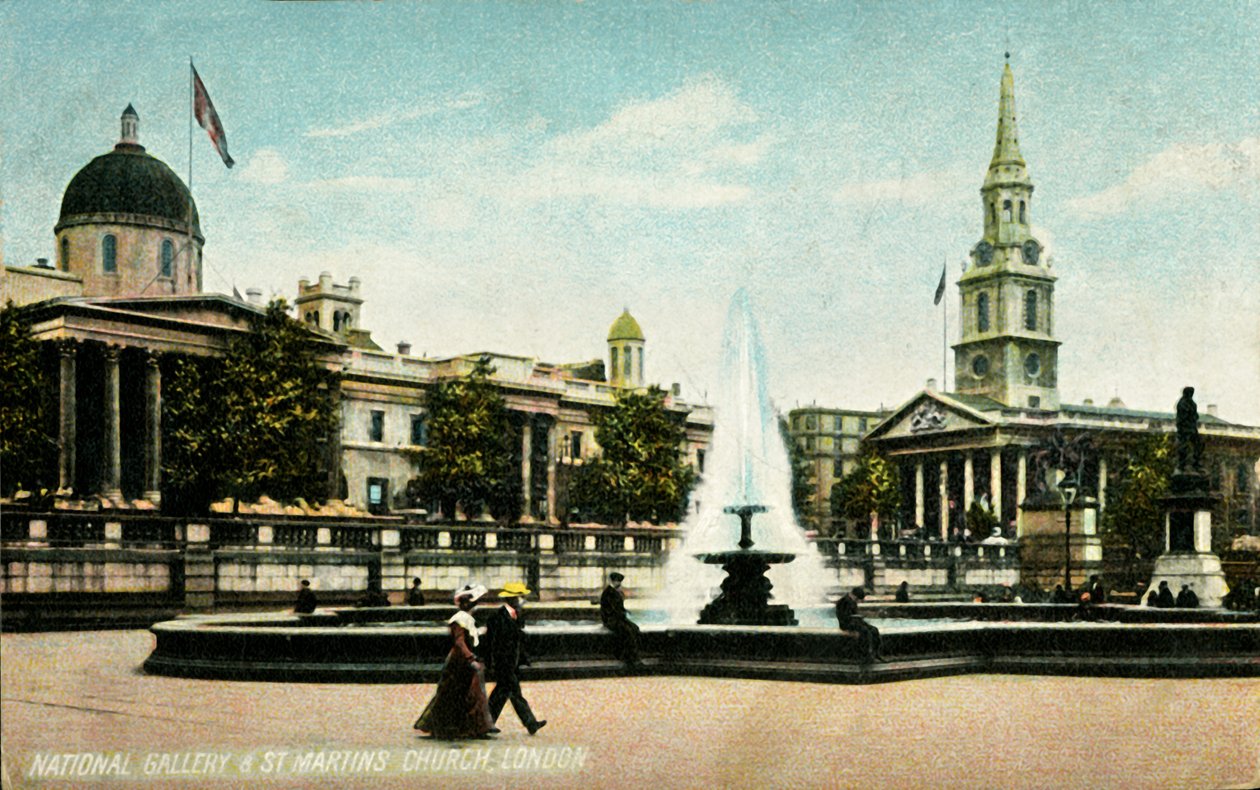 National Gallery & St Martins Church London, slutningen af det 19.-begyndelsen af det 20. århundrede. af Unbekannt