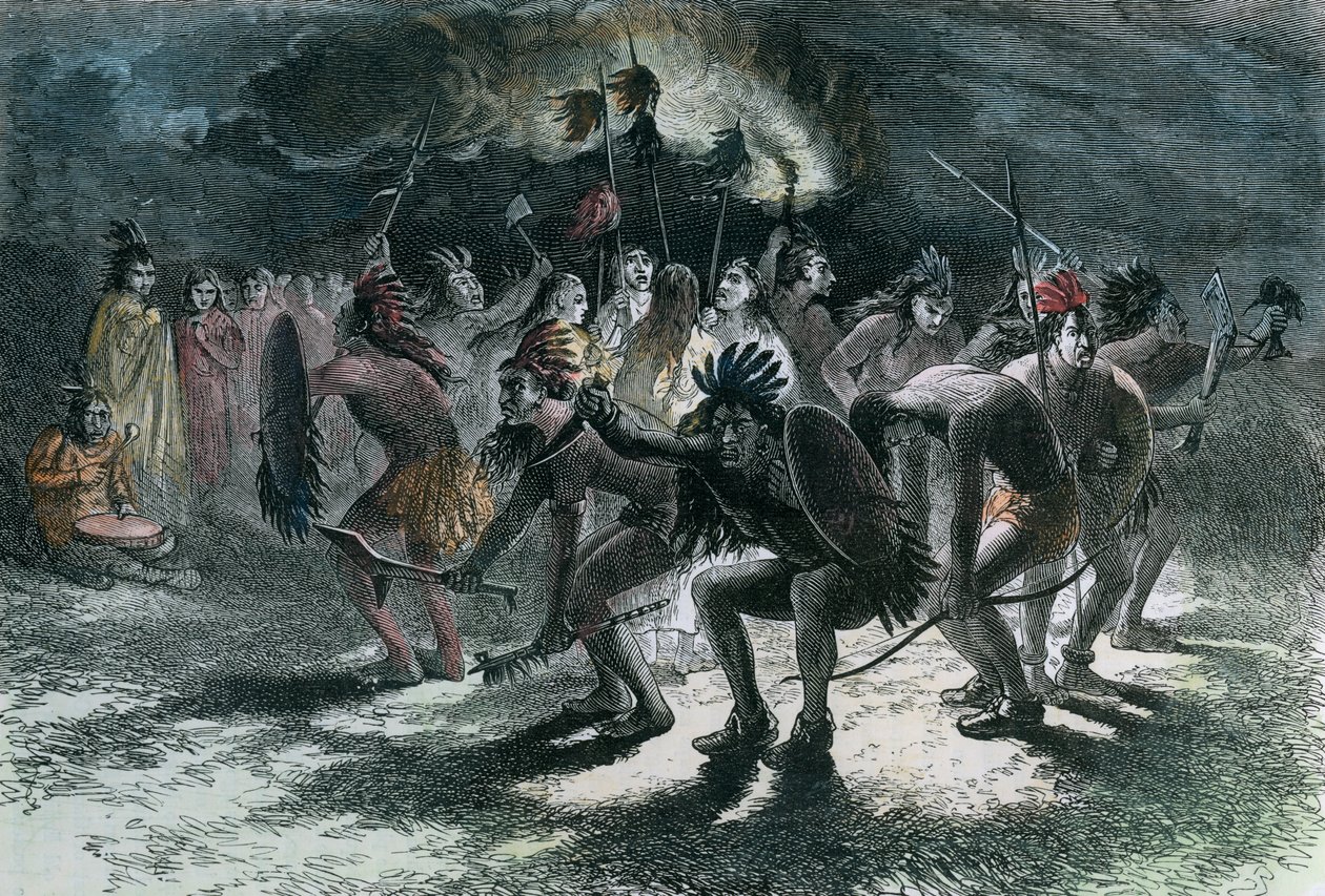 Indfødt amerikansk hovedbundsdans, c1875 af Unbekannt