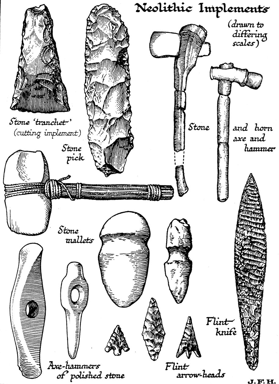 Neolitiske redskaber af sten, flint og horn, c1890 af Unbekannt