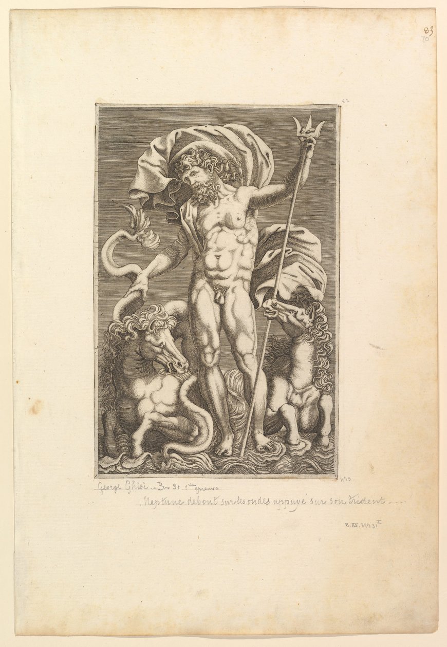 Neptun mellem to havheste, ca. 1560-80. af Unbekannt