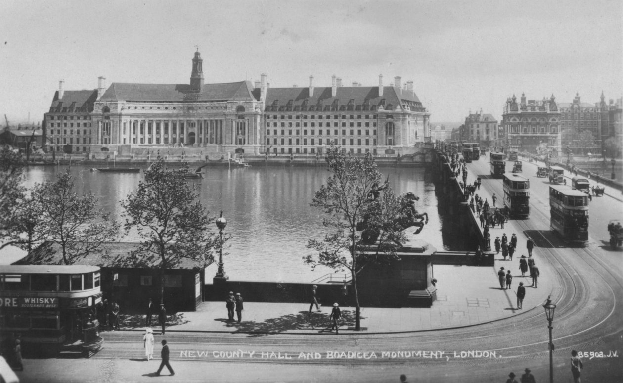 New County Hall og Boadicea Monument, London, c1925 af Unbekannt