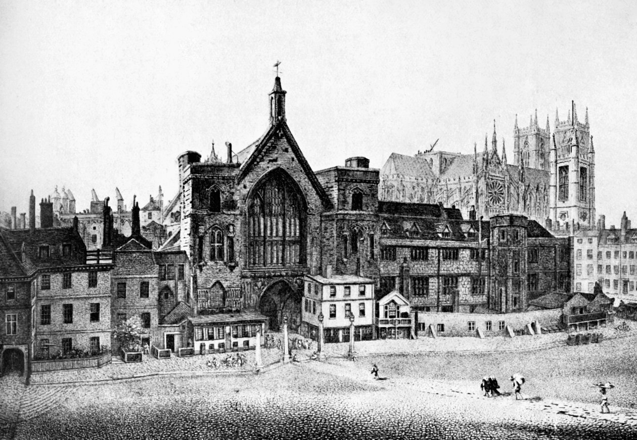 New Palace Yard, Westminster, i det 18. århundrede, c1905 af Unbekannt