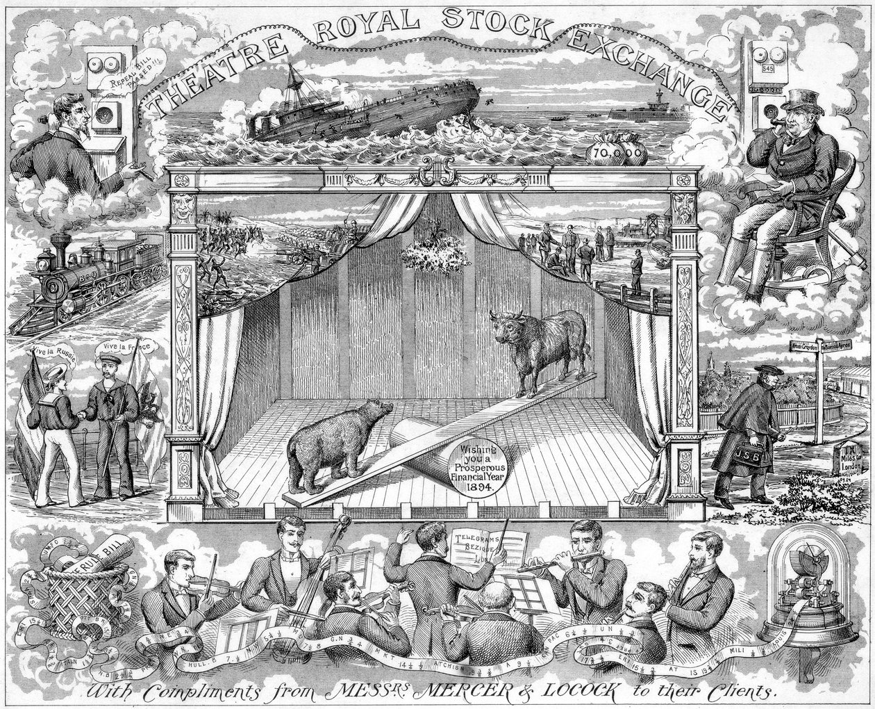 Nytårshilsener fra børsmæglere Mercer Lock til deres kunder, 1894 af Unbekannt