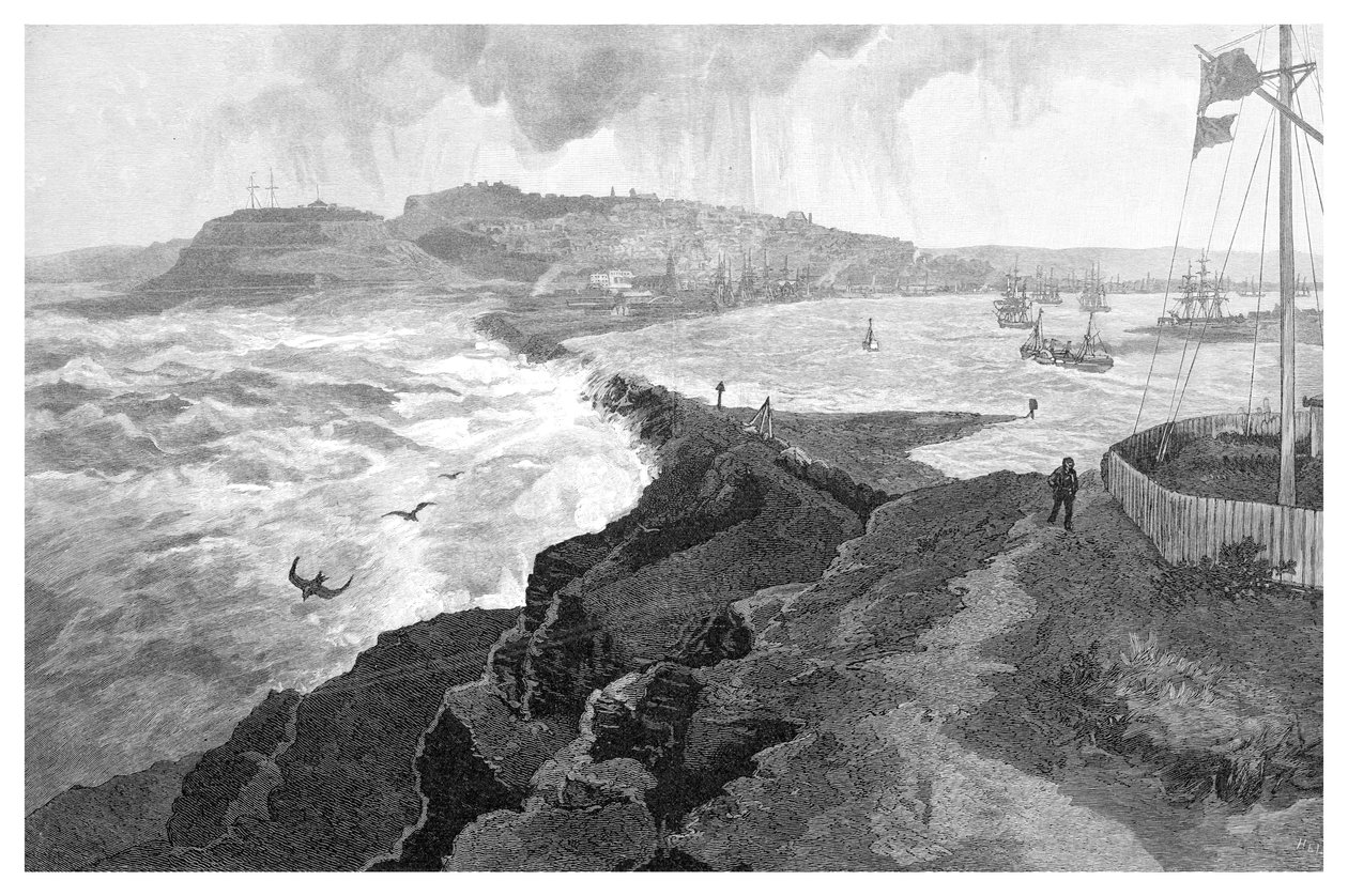 Newcastle, fra Nobbys Head, New South Wales, Australien, 1886 af Unbekannt