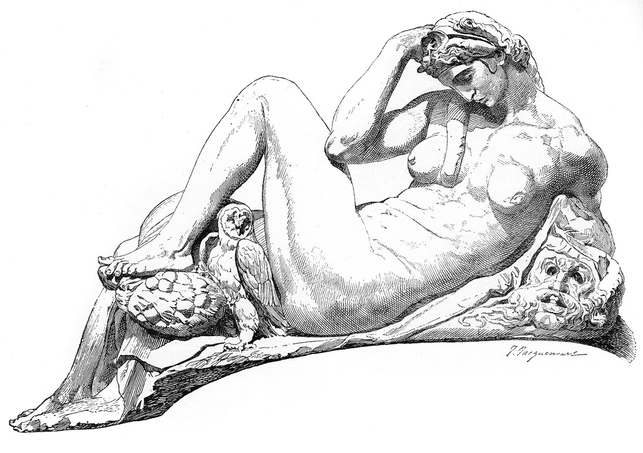 Nat fra Julian de Medicis grav, San Lorenzo Basilica, Firenze, Italien, 1882 af Unbekannt