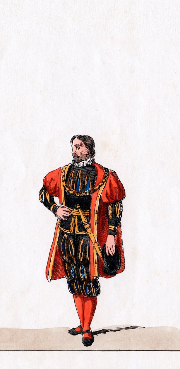 Adelsmand, kostumedesign til Shakespeares skuespil, Henry VIII, 1800-tallet af Unbekannt