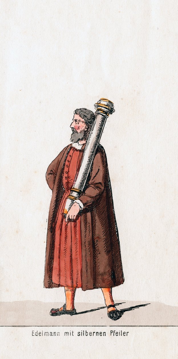 Adelsmand med sølvsøjle, kostumedesign til Shakespeares skuespil, Henry VIII, 1800-tallet af Unbekannt