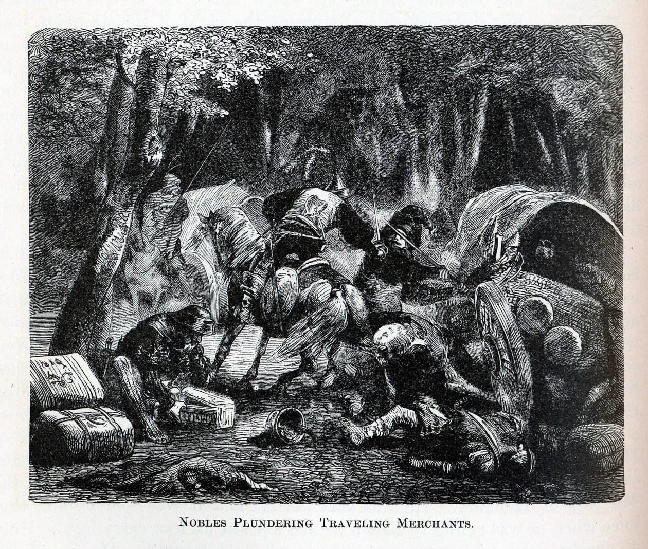 Adelsmænd plyndrer rejsende købmænd, 1882 af Unbekannt