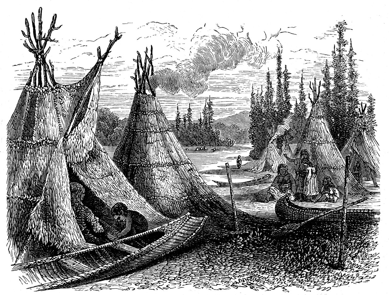 North American Cree indianerbosættelse i sommeren 1874 af Unbekannt