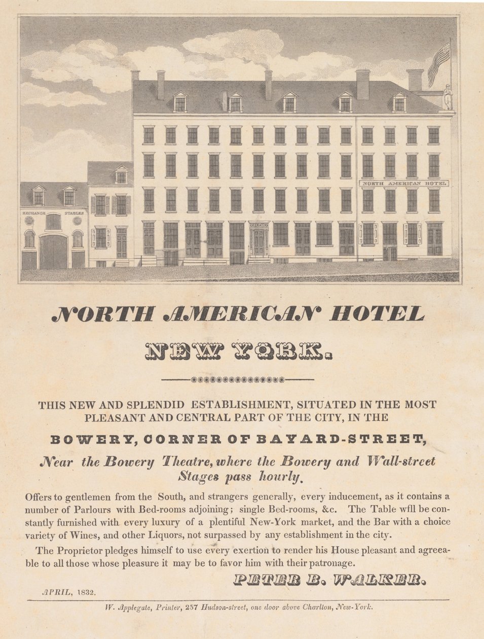 North American Hotel, New York, april 1832. af Unbekannt