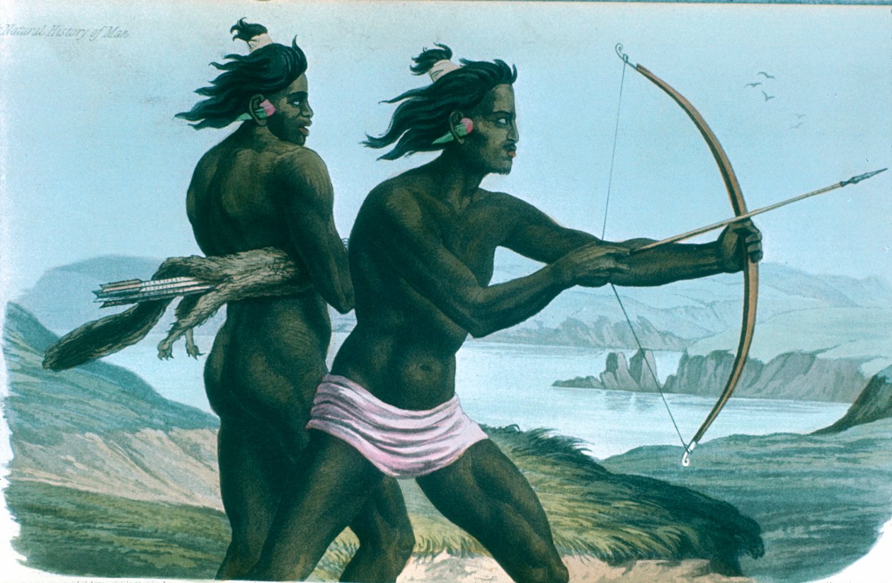 Nordamerikanske San Francisco-indianere på jagt med bue og pile, c1840 af Unbekannt