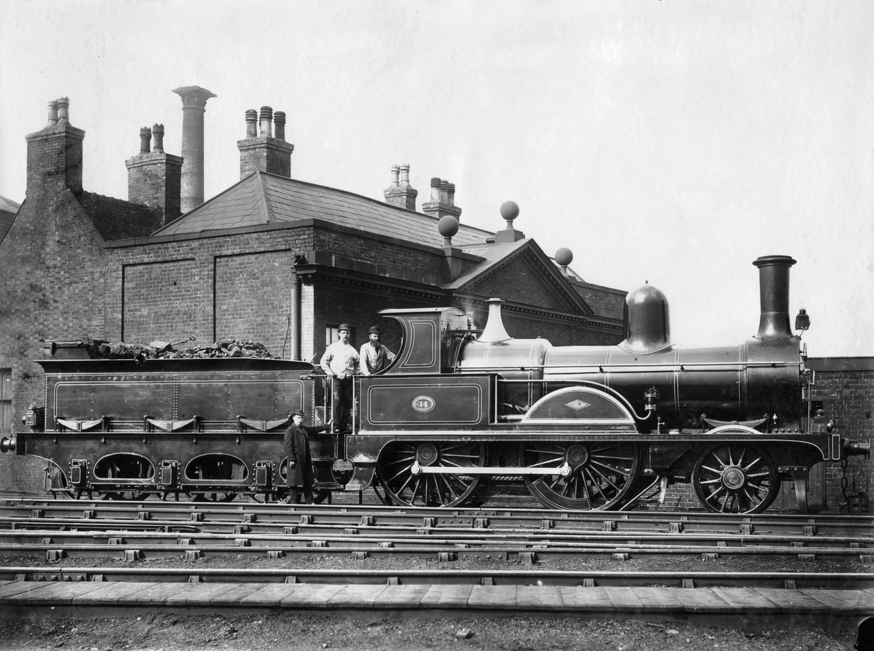 North Staffordshire Railway damplokomotiv nr. 14 og dets bud c1875 af Unbekannt