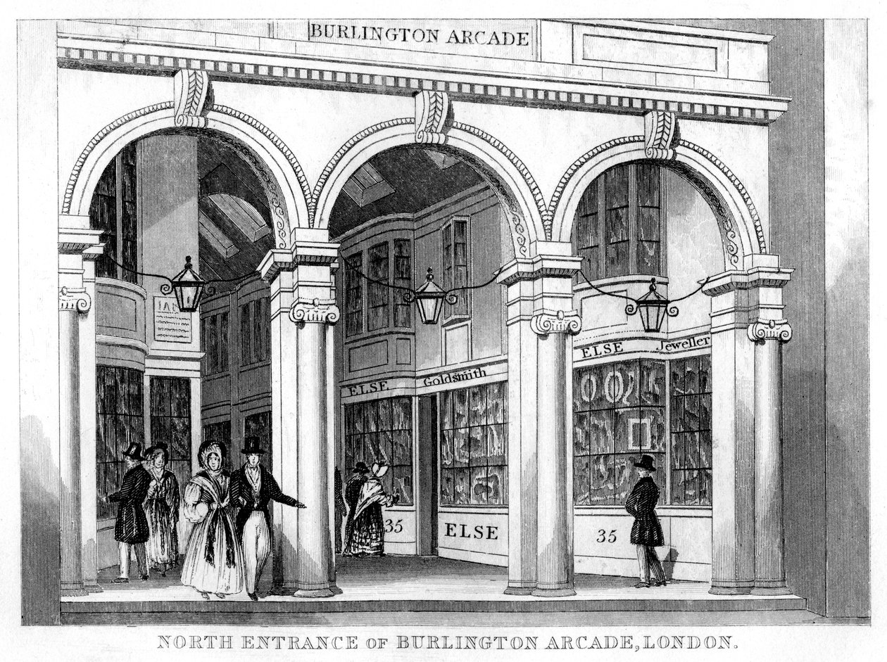 Nordindgangen til Burlington Arcade, Westminster, London, 1800-tallet af Unbekannt