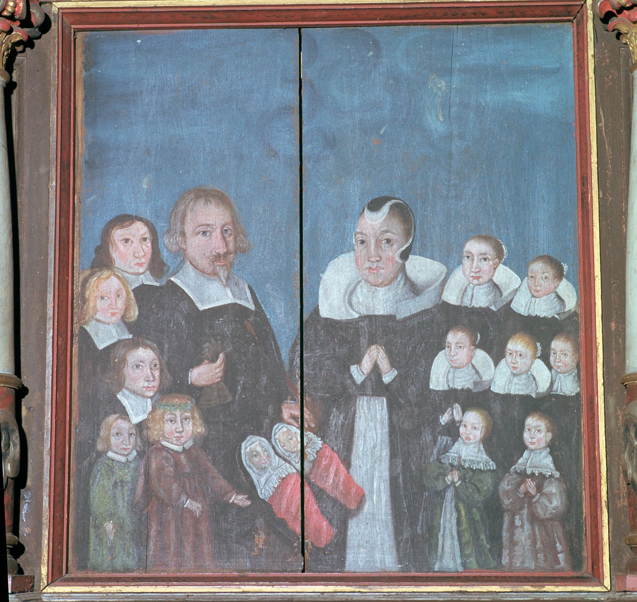 Norsk maleri, der viser en familie med fjorten børn, 1600-tallet af Unbekannt