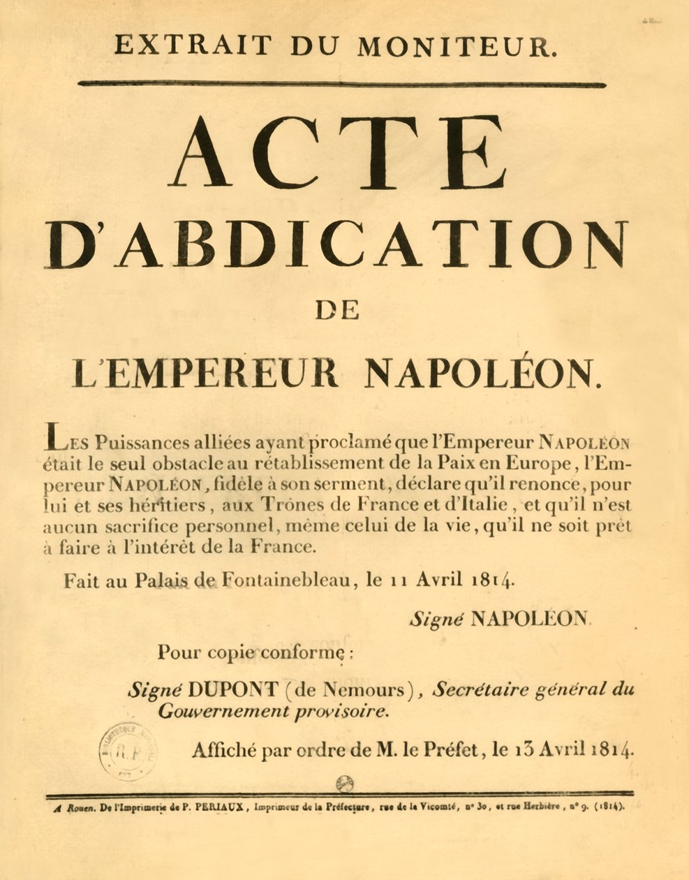 Meddelelse om meddelelse om kejser Napoleons abdikation, 11. april 1813, 1921. af Unbekannt