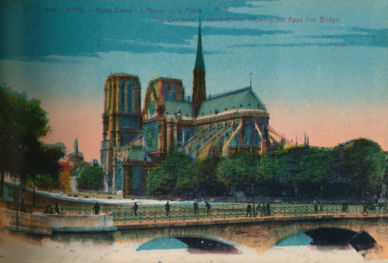 Notre-Dame-katedralen, der viser Apsis og Pont Notre-Dame, Paris, c1920 af Unbekannt