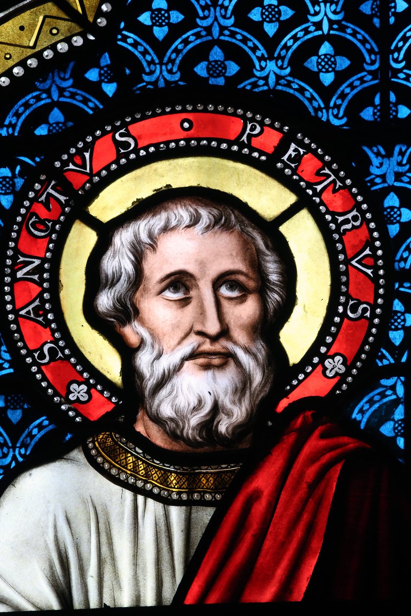 Notre-Dame Saint-Lazare kollegiale kirke, farvet glasvindue, Saint Peter, Avallon, Frankrig af Unbekannt