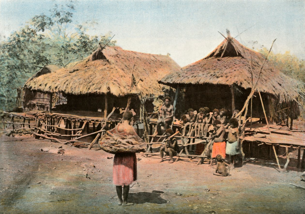 Ny Guinea. Karapuna. Indigenous Village, Papua Ny Guinea. Karapuna. Native Village, 1900. af Unbekannt