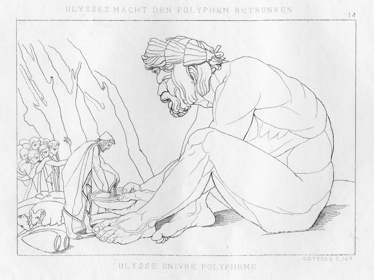 Odysseus drikker med Polyfemos, kyklopen, c1833 af Unbekannt
